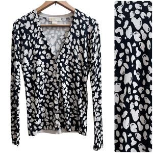 Michael Michael Kors Silk Blend Print V Neck Button Down Cardigan Size XS
